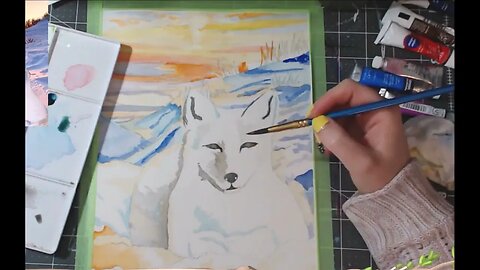Arctic Fox Watercolor Painting