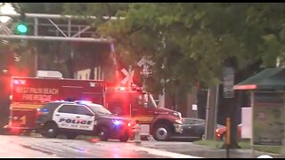 Heavy rain causes drivers to become stuck on flooded streets in West Palm Beach