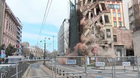 Collapsed historical building in the center of Istanbul turned to dust