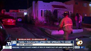 Fire in alley forces family to evacuate City Heights home