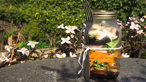 Parmesan and walnut jar salad