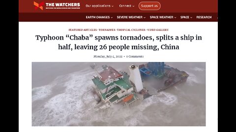 “Chaba” spawns tornadoes, splits a ship in half, leaving 26 people missing, China