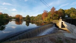 Tricentennial Park on Blackstone River in Sutton Massachusetts in Autumn Foliage