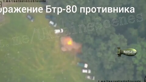 Russian 'Lancet' kamikaze drone hits a BTR 70/80