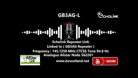 GB3AG-L Internet Simplex Gateway :145.1250 MHz CTCSS Tone 94.8 Hz
