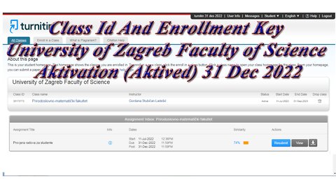 Class Id And Enrollment Key University of Zagreb Faculty of Science Aktivation (Aktived) 31 Dec 2022