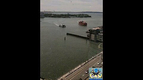 Which boat🚢 will make it to the dock first? Staten Island and Governor Island ferries.⛴️
