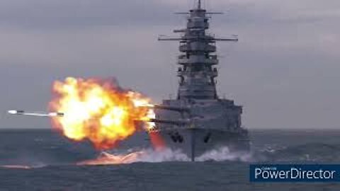 Nagato級戰艦二號艦"陸奧號"41公分主砲開炮，彎煙囪時期的Big 7砲打外星人