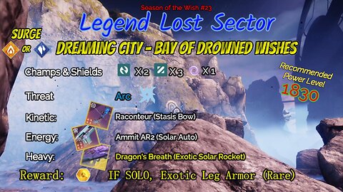 Destiny 2 Legend Lost Sector: Dreaming City - Bay of Drowned Wishes on my Stasis Warlock 1-12-24