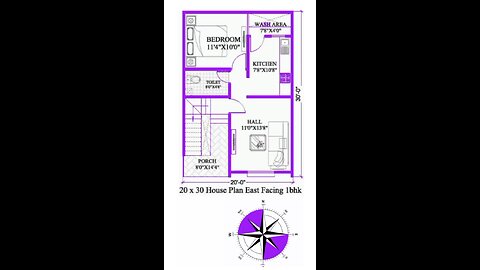 20 × 30 House plan|| East Facing 1bhk|| 600 sqft house design | Modern house plan| #housedesign