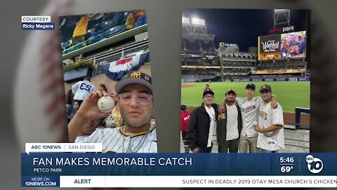 Fallbrook fan catches ball at Petco Park