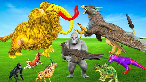 Woolly Mammoth Vs Giant Eagle Snatches Baby Mammoth Luba Mammoth Turns gorilla Griffin Chase Bird