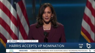 Harris accepts VP nomination