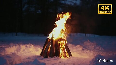 🔥A Crackling Campfire During a Windy Winter Night (10 HOURS)🔥 Cozy Fireplace for Sleeping