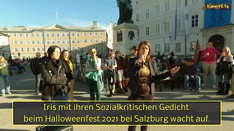 Iris mit ihren Sozialkritischen Gedicht beim Halloweenfest 2021 bei Salzburg wacht auf