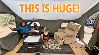 Living OFF GRID in a Kodiak 12'x12' Tent - Interior setup with Fridge & LAZY BOY!!