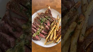 Grilled ribeye steaks and Parmesan garlic frites