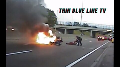 DASH-BODYCAMS: Michigan Police Hero Pulls Fiery Crash Victim From Burning Wreck
