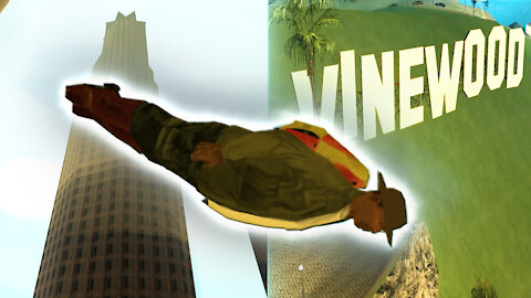 Can FAT CJ FLY from MAZE BANK to VINEWOOD sign in GTA San Andreas by PARACHUTE?