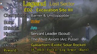 Destiny 2 Legend Lost Sector: EDZ - Excavation Site XII 6-23-22