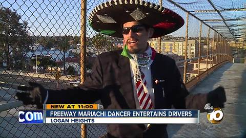 Freeway mariachi dancer entertains drivers