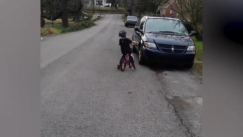 "Bicycle Fail: Adorable Boy Rides His Bicycle Into A Parked Car"