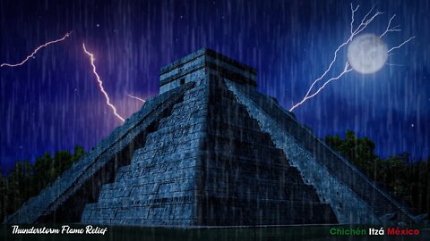 Sleep Instantly Within Minutes with Heavy Rain & Thunderstorm Sounds Over Chichén Itza' Pyramid view