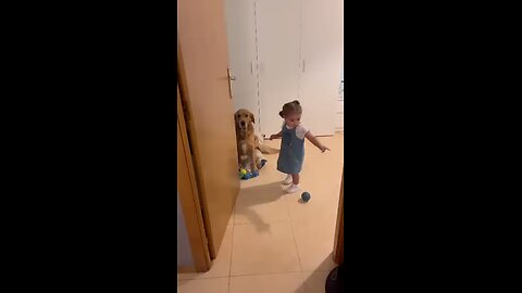 baby play funny with dog 🐕🐕🐕