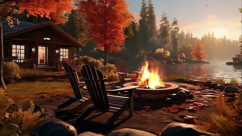 Relaxing Fall Ambiance: The Cozy Outdoor Fireplace 🍁🍂 Warm Jazz Music