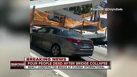 Four dead in pedestrian bridge collapse at university in Miami, authorities say