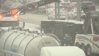 Overturned semi causing delays on I-90 westbound near West 41st Street