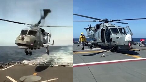 Philippine Navy Wildcat Helicopter lands on moving BRP Luna Frigate