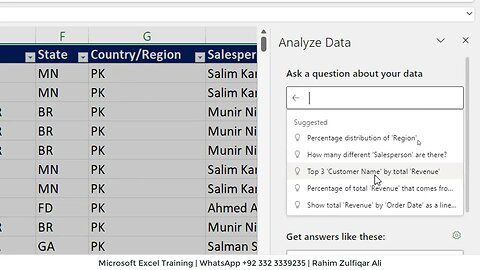 Quick Analyze Data in Excel | High-level visual summaries, trends, and patterns | Ask Questions NLP