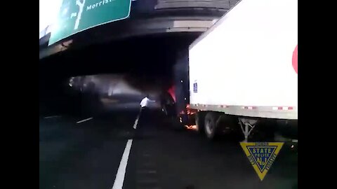 Troopers pull man from fiery truck seconds before it explodes