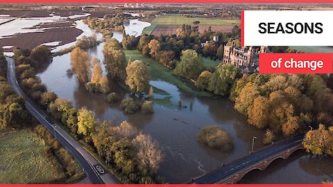 Heavy rainfall has caused the river to burst its banks in Newark, Nottinghamshire.