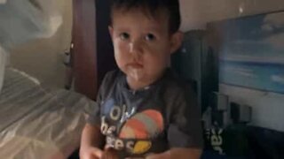 Boy caught eating ice cream on the sly