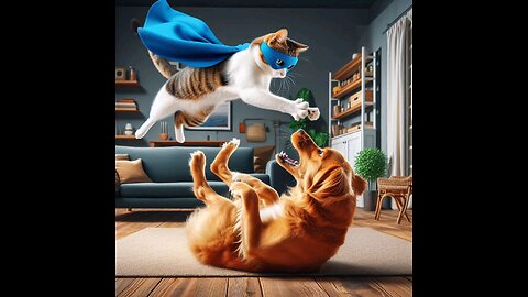 A cat fights fiercely with a dog🐈🐕