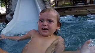 water slide and baby shocked