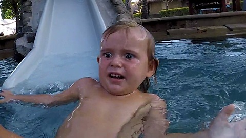 water slide and baby shocked