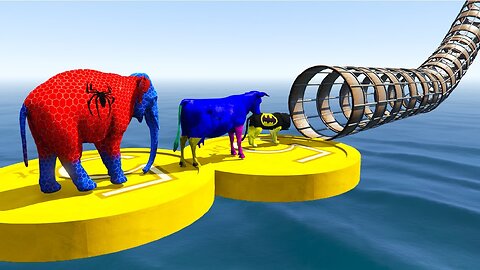 GTA 5 Spider-Man Elephant, Cow and Baby Elephant Jumps Inside a Pipe #gta5 #gtav #spiderman