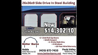 26x36x9 Side Drive In Building from Better Barns