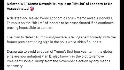Deleted WEF Memo Reveals Trump Is on 'Hit List' of Leaders To Be Assassinated