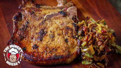 Easy Pork Chops with Brussel Sprout Hash on the Blackstone Griddle