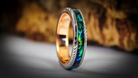 Abalone Damascus Steel & Rose Gold Ring - @Zebrano Wood Craft #shorts