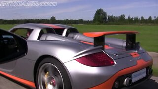 Ferrari 599 GTB F1 vs Porsche Carrera GT, Koenigsegg CCR Evo and tuned Porsche 911 GT2