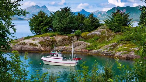 beautiful nature norway natural landscape boat on the water