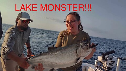 Charter Fishing Lake Michigan - BIG FISH on a Beautiful Day!