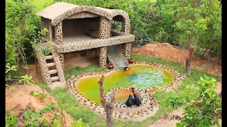 Build house with swimming pole from mud