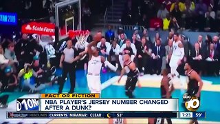 NBA player's jersey number changed after dunk?