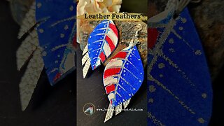Stars and Stripes, 3 inch drop leather feather earrings